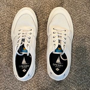 Sperry Soletide 2 Eye Lace Up Perforated Boat Shoes Mens Size 11.5 White